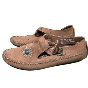 Hush Puppies Moccasins Slip On Flats Mary Jane Brown Leather Women's Shoes Boho